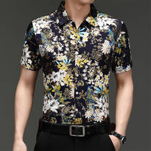 Camisa de vestir con estampado Hawaiano para hombre, ropa de calle Floral de manga corta, blusa informal con flores, cuello vuelto 2024 - compra barato
