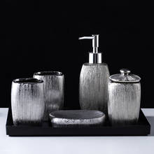 Electroplated Silver Ceramic Bathroom Accessories 6pcs Set Wash Set/Melamine Tray/Lotion Soap Dispenser/Toothbrush Holder 2024 - buy cheap