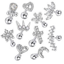 JUNLOWPY 1pcs 16G Stainless Steel Mens Womens Moon Flower Heart Ear Stud Tragus Earrings Cartilage Helix Body Piercings Barbell 2024 - buy cheap
