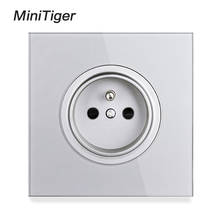 Minitiger-Panel de cristal gris, toma de corriente de pared estándar francés, 16A, conexión a tierra con bloqueo protector para niños 2024 - compra barato