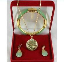 Очаровательный зеленый Нефритовый дракон подвеска Феникс ожерелье серьги браслет набор 2024 - купить недорого