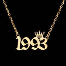 Bohemian Cartoon Crown Number Letter Necklace Stainless Steel 1980 1998 2000 Birth Year Chain Necklace for Women Birthday Gift 2024 - buy cheap
