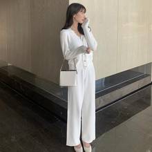 Women 2021 Spring Summer Knitted Tracksuit Female Knitted Sets Two Piece Set Female V-neck Top + Wide Leg Pants Casual Suit V223 2024 - buy cheap