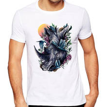 2020 nova moda masculina rinoceronte e elefante design manga curta camiseta legal tops hipster camisetas 2024 - compre barato