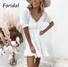 Foridol vestido casual branco de verão, mulheres, vintage, babados, boho, praia, manga curta, linha a, mini vestido feminino 2024 - compre barato