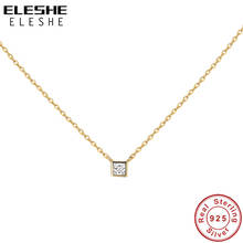 Eleshe real 925 prata pequeno quadrado brilhante diamante colar com 18k banhado a ouro feminino simples moda jóias de casamento 2024 - compre barato