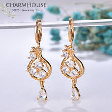 Charmhouse 18K Gold Color Earrings For Women Zirconia Drop Earing Brincos Femme Wedding Bridal Jewelry Accessories Bijoux 2024 - buy cheap