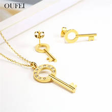 OUFEI Key Necklace Set Of Earrings For Women Stainless Steel Jewelry Sets Earring Female Jewellery Accessories Free Shipping 2024 - buy cheap