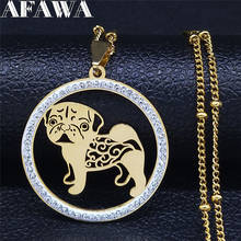 Pug Dog Stainless Steel Crystal Necklace Pendant Women Gold Color Chain Necklace Jewelry bijoux femme N133S01 2024 - buy cheap