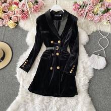 Elegant Women Blazer Dresses with Belt 2020 New Autumn Winter Turn Down Collar A-line Long Sleeve OL Mini Dress S M L XL 2XL 2024 - buy cheap