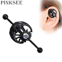 Pinksee 1PC Stainless Steel Black Gold Silver Color Ear Bone Nail Sun Moon Piercing Stud Earring Ear Tunnel Barbell Body Jewelry 2024 - buy cheap