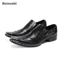 Batzuzhi sapatos masculinos de couro genuíno, sapatos estilo italiano pretos para homens, sapatos especiais de metal para negócios, sapatos de oxford 2024 - compre barato
