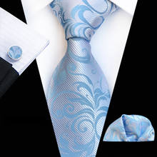 Mens Ties Light Blue Paisley Tie Pocket Square Cufflinks Set Neckties Three-piece Suit Fashion Men's Jacquard Silk Necktie 2024 - buy cheap