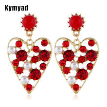 Kymyad Korea Earrings 2019 Gold Color Long Earrings Crystal Heart Statement Earrings For Women Simulated Pearl Jewelry Earring 2024 - buy cheap