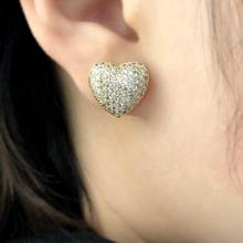 Charm Love Heart Shape Stud Earrings Shiny AAA Cubic Zirconia Stone Bling Gold Color Statement Women Trendy Jewelry 2020 Brincos 2024 - buy cheap