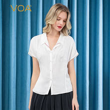 VOA Silk White Jacquard Tops Peter Pan Collar Shoulder-Short-Sleeve Single-Breasted Decorative Open-Line Loose Women Shirts B59 2024 - buy cheap