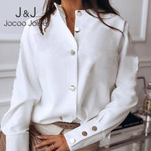 Jocoo jolee blusa vintage sólida, camisa larga de manga longa com botão, tops harajuku, túnica feminina para escritório 2024 - compre barato