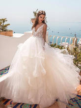 Бальное платье vestido de noiva, свадебное платье, открытая низкая спина, v-образный вырез, без рукавов, с оборками, тюль, свадебные платья на заказ, большие размеры 2024 - купить недорого