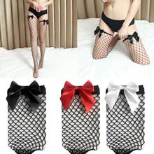 Women Hollow Out Fishnet Thigh High Stockings Bowknot Top Decor Over Knee Socks 2024 - buy cheap