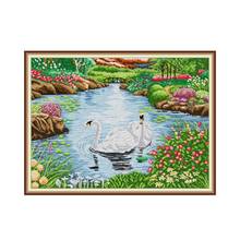 Swan lake 3 cross stitch kit aida 14ct 11ct count printed canvas stitches embroidery DIY handmade needlework 2024 - buy cheap