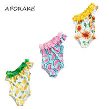 2021 1-5Y Toddler Baby Girl Swimwear Flower One Shoudler Watermelon/Pineapple Print Sleeveless Summer Holiday Swimsuit Beachwear 2024 - buy cheap