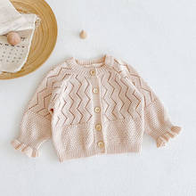 Кардиган для маленьких девочек, свитер, рубашка с волнистым хвостом и длинными рукавами, осенний хлопковый топ, детская одежда, вязаное пальто для маленьких девочек, зимняя одежда 2024 - купить недорого