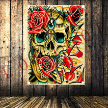 Skull Rose Vintage Banners Flag 4 Gromments in Corners Canvas Painting American Neo Traditional Tattoo Gun Art Poster Tapestry 1 2024 - buy cheap