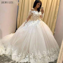 Jieruize branco flor rendas apliques de luxo vestidos de casamento mangas compridas vestido de baile vestidos de noiva vestidos de casamento 2024 - compre barato