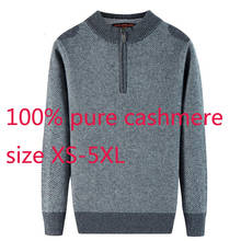 Camisola de caxemira pura masculina inverno 100, suéter de gola semi-alta com zíper, computador casual plus size 2024 - compre barato