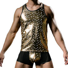 Mens Sexy Vest Faux PU Leather Bronzing Star Bling Tank Tops for Male Gay Wear Clubwear Men's Nightwear Lingerie Tees 2024 - buy cheap