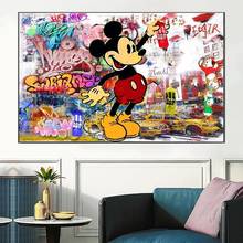 Pintura en lienzo de grafiti de arte callejero de Mickey Mouse, póster Pop de Disney y Cuadros artísticos de pared para decoración para sala de estar 2024 - compra barato