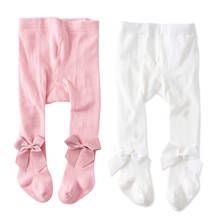 Колготки для маленьких девочек Белые и розовые колготки для малышей теплые колготки с бантом для новорожденных, одежда для детей 0-3 лет 2024 - купить недорого