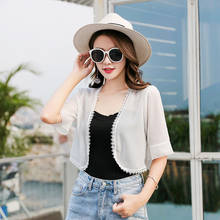 Fashion Chiffon Kimono Cardigan Casual 3/4 Sleeve Loose Black White Women Blouses Shirts Plus Size Summer Sunscreen Top 2024 - buy cheap