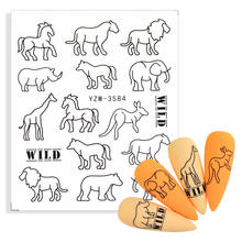 Черные Геометрические линии наклейки для ногтей слон лев носорог лошадь Жираф слайдер Сделай Сам дизайн ногтей украшения водяные татуировки 2024 - купить недорого
