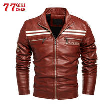 Men's Motorcycle Leather Jacket Biker Outwear Casual Slim Jacket Male Winter PU Leather Bomber Coat Stripe Chaqueta Hombre 2024 - buy cheap