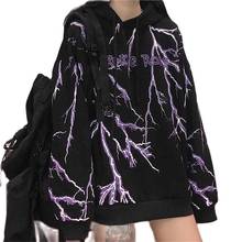Y2K Women'S Streetwear Dark Lightning Print 2021 Winter Hooded Fashion Loose Women Harajuku  Sweatshirt Korean худи оверсайз 2024 - buy cheap