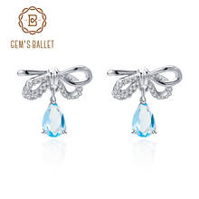 Женские серьги-гвоздики GEM'S BALLET 1.07Ct с натуральным небесно-голубым топазом из стерлингового серебра 925 пробы с подвеской в виде капель с бантом 2024 - купить недорого