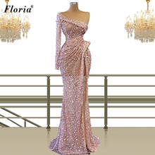 Vestido de noite feminino, rosa, com lantejoulas, manga comprida, estilo sereia, vestidos formais de baile para mulheres 2024 - compre barato