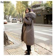 Модная свободная теплая зимняя куртка размера плюс, женское меховое пальто с капюшоном, пуховик, Длинная женская куртка с хлопковой подкладкой 2024 - купить недорого