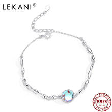 Lekani pulseira feminina de prata esterlina 925, bracelete brilhante de pedra de lua, bracelete com corrente de bambu, joia fina para presente 2024 - compre barato