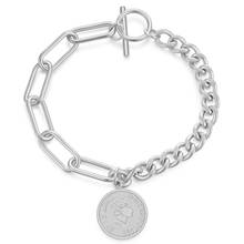 Elizabeth Coin Bracelet Stainless Steel Chain Link Bangles Toggle Clasp Wristband for Woman Girl Fashion Jewelry 2024 - buy cheap