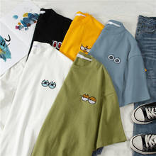 Camiseta informal harajuku con cuello redondo para mujer, blusa kawaii con bordado de dibujos animados, camisetas de manga corta coreanas holgadas de Hip Hop 2024 - compra barato