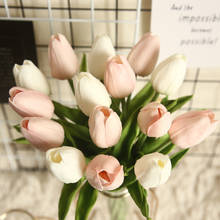 Mini flor de tulipa em 16 cores pu, toque real, flor de casamento, flor artificial, decoração de casa e casamento 2024 - compre barato