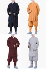 unisex high quality cotton&linen red/blue shaolin monk kung fu wushu suits martial arts uniforms zen lay arhat lohan clothing 2024 - buy cheap