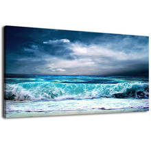 Mosaico de diamantes de tamaño grande, bordado de olas acuáticas y oceánicas, imagen de Stormy Weather Blue Sky, 5D, bricolaje, pintura de diamantes 2024 - compra barato