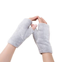 Женские зимние перчатки без пальцев, 1 пара, плюшевые флисовые варежки для девочек, плотные теплые однотонные перчатки без пальцев для взрослых 2024 - купить недорого