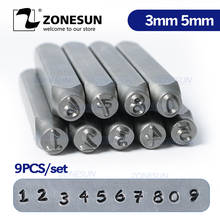 Zonesun 9pcs aço carbono número de carimbo de jóias conjunto de carimbos de aço perfurador marca de metal ferramentas de estampagem para pulseira colar anel 2024 - compre barato