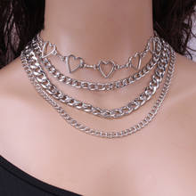 Trendy Cuban Choker Necklace Punk Men Jewelry Vintage Heart Pendant Chunky Chain Necklace for Women Fashion Accessories 2024 - buy cheap