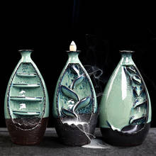 Porta incenso cascata de cerâmica refluxo reverso formato de vaso criativo artesanato aromaterapia cone decoração do lar 2024 - compre barato