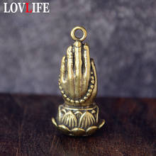 Vintage Brass Lotus Buddha Hand Lucky Keychain Pendants for Religious Buddhist Belief People Metal Car Key Chain Hanging Jewelry 2024 - buy cheap